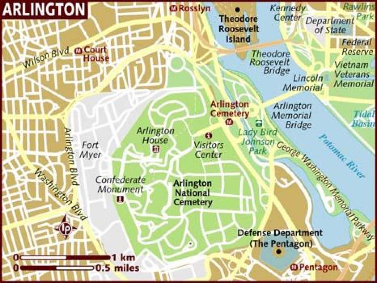 mapa de arlington, em washington, dc