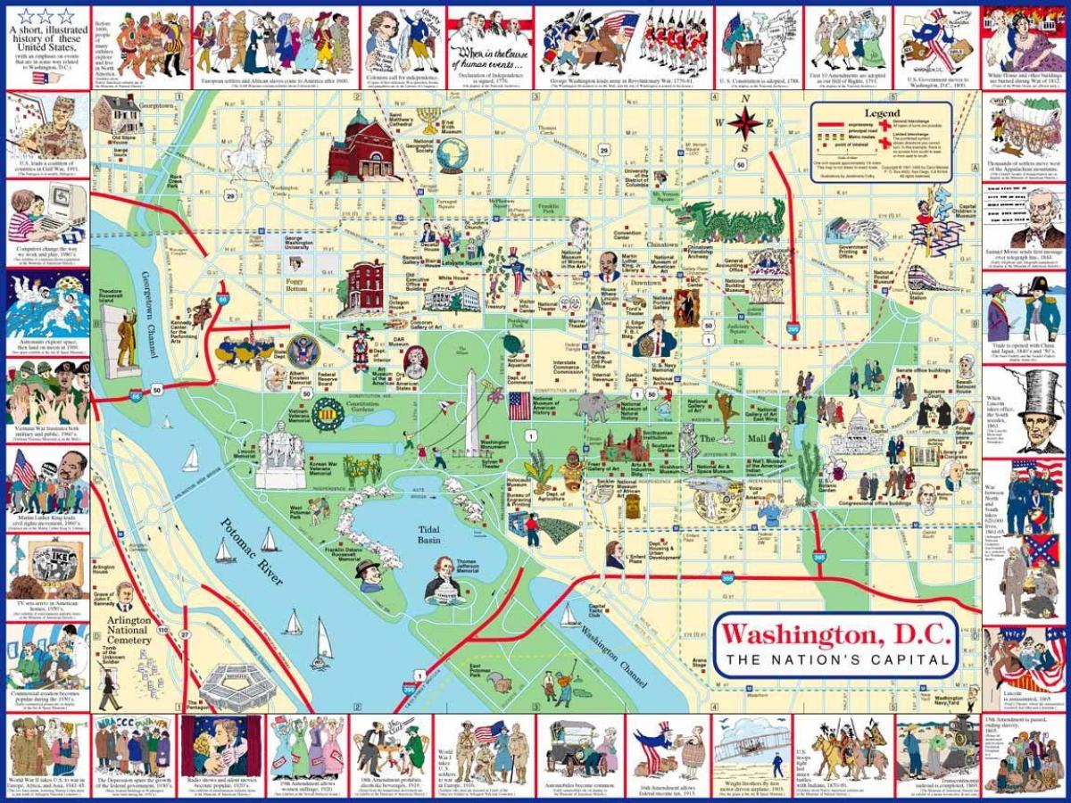 mapa da mapa andando de washington dc atrações