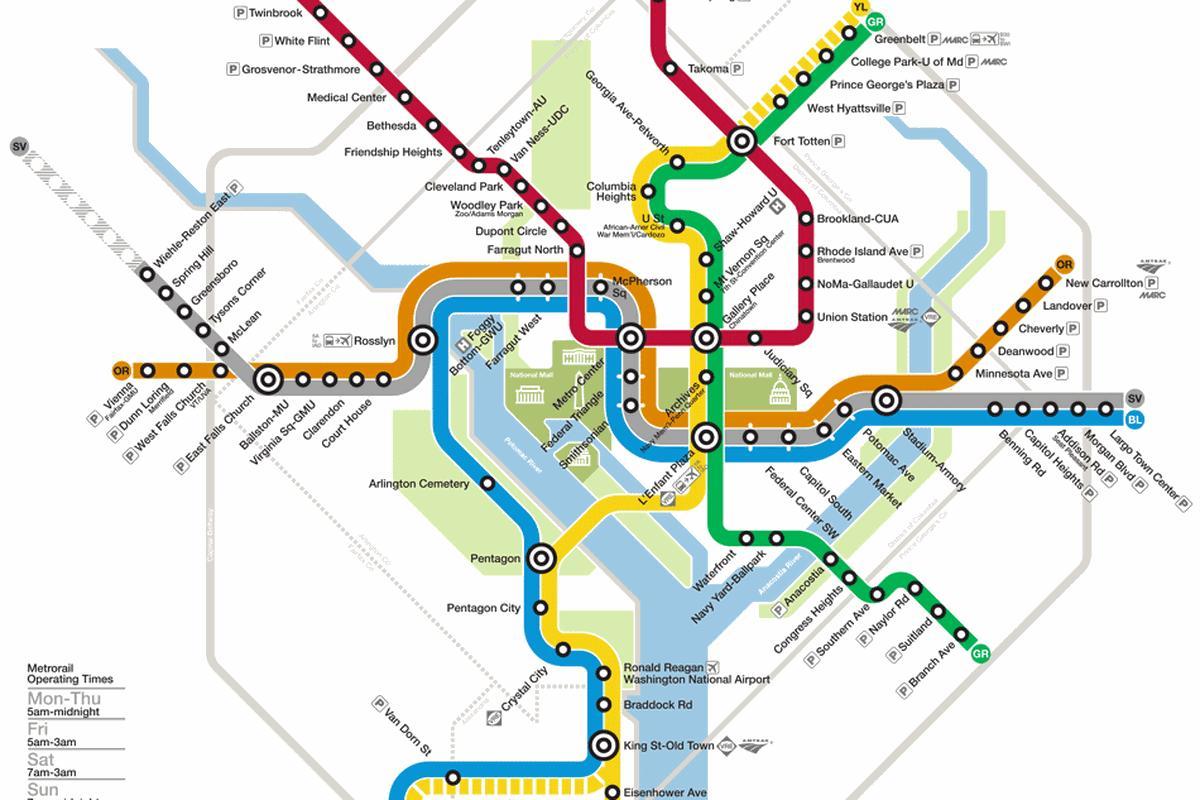 washington dc mapa do sistema de metrô