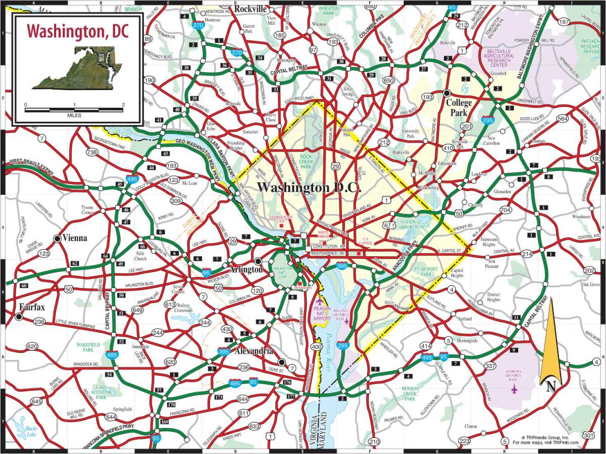 washington dc mapa do metropolitano de rua de sobreposição