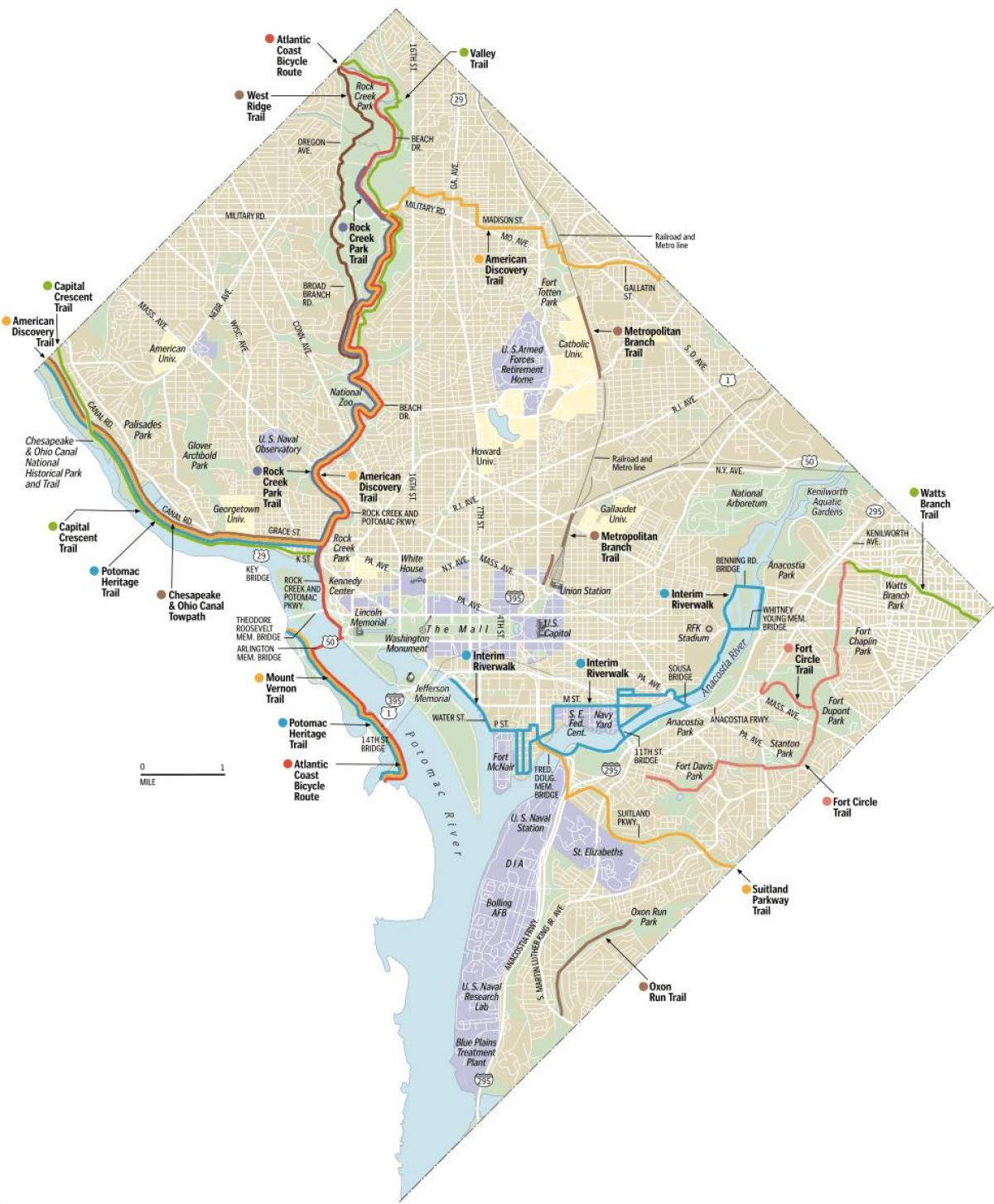 washington dc, trilhas de bicicleta mapa