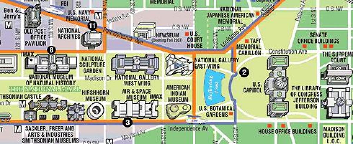 mapa de washington dc museus e monumentos