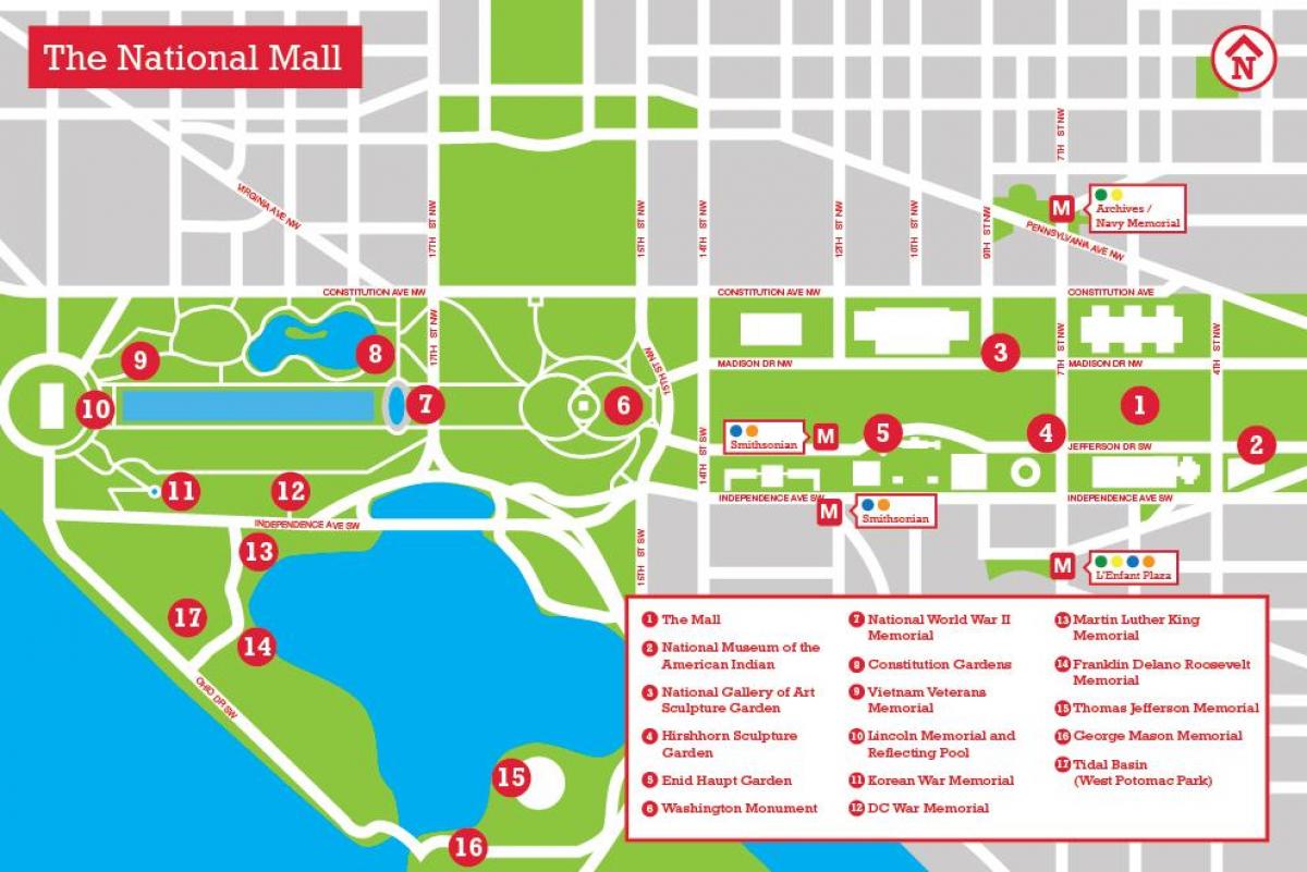 mapa do national mall, parque de estacionamento