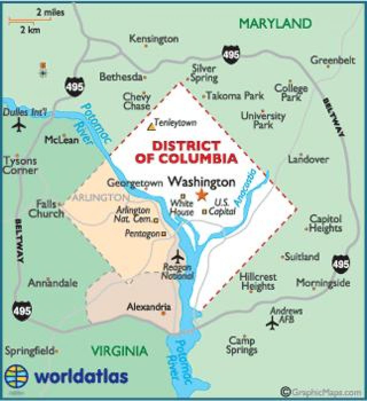 washington dc e o estado de washington mapa