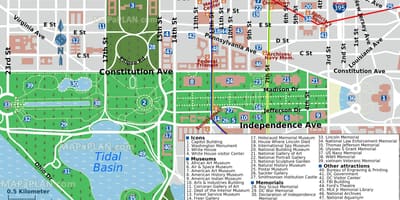 Mapa de washington dc principais atrações